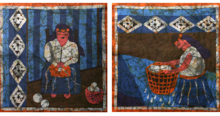 Diptico hilanderas 39x39 cu