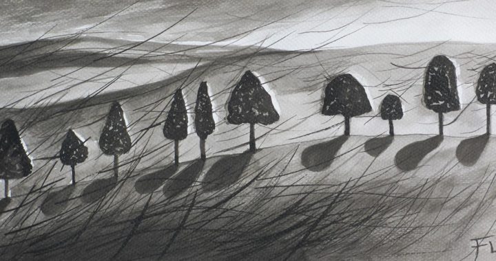 Arbres-rouges-Medidas-42-x-32cm.-marco-gris-con-paspartu